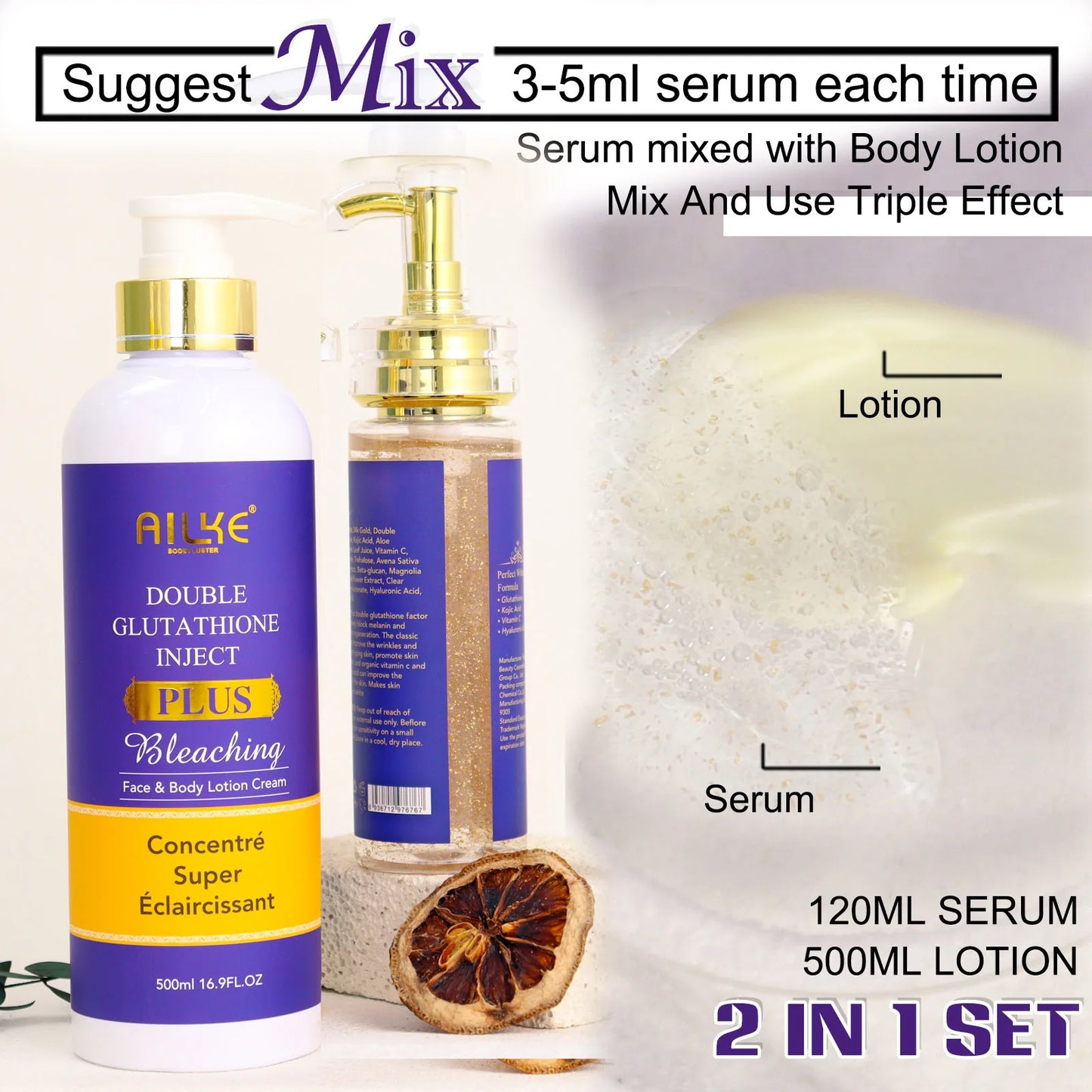 AILKE Glutathion Lighten Body Lotion, feuchtigkeitsspendend, feuchtigkeitsspendend, gleichmäßiger Hautton, verbessert dunkle und schwarze Haut, unterstützt privates Logo