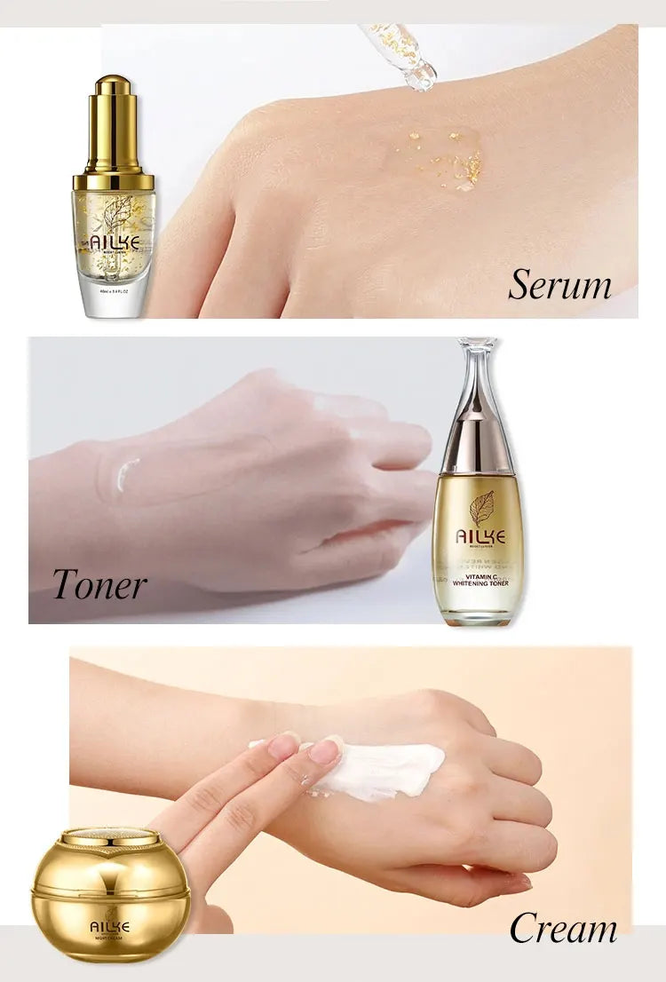 Ailke kosmetik gesichts hautpflege setzt feuchtigkeit spendende aufhellung schlafende frauen schönheit falten creme gesichts produkte weiblich großhandel