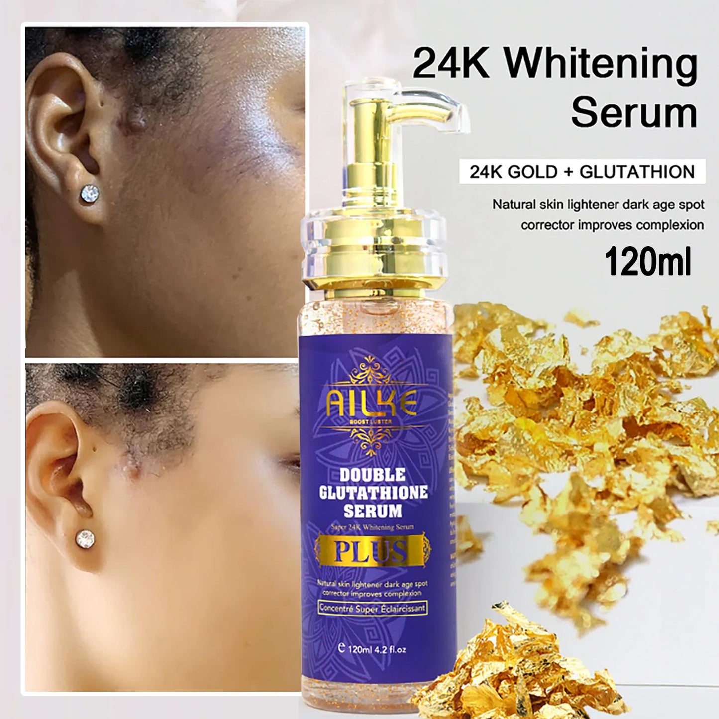 AILKE Glutathion Lighten Body Lotion, feuchtigkeitsspendend, feuchtigkeitsspendend, gleichmäßiger Hautton, verbessert dunkle und schwarze Haut, unterstützt privates Logo