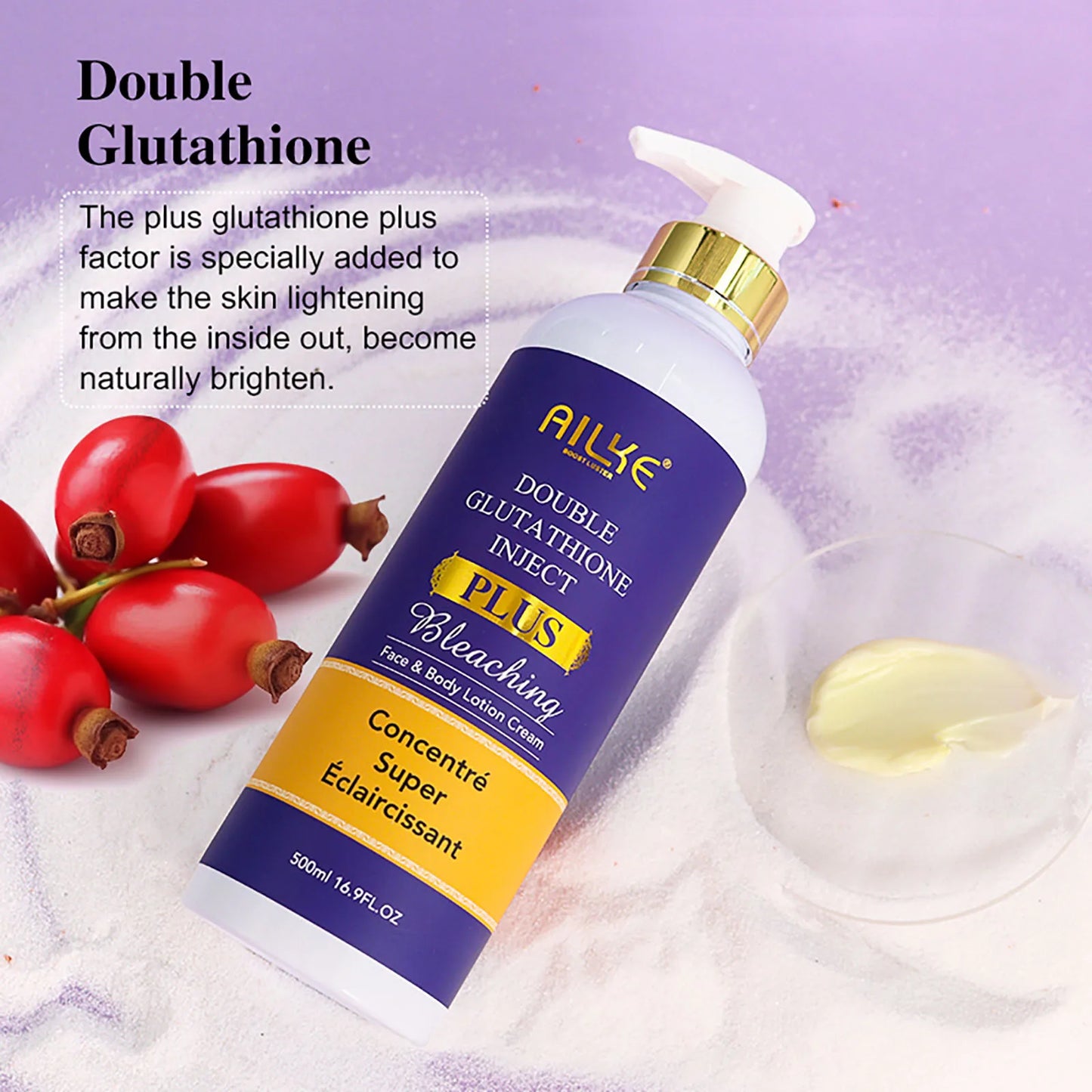 AILKE Glutathion Lighten Body Lotion, feuchtigkeitsspendend, feuchtigkeitsspendend, gleichmäßiger Hautton, verbessert dunkle und schwarze Haut, unterstützt privates Logo