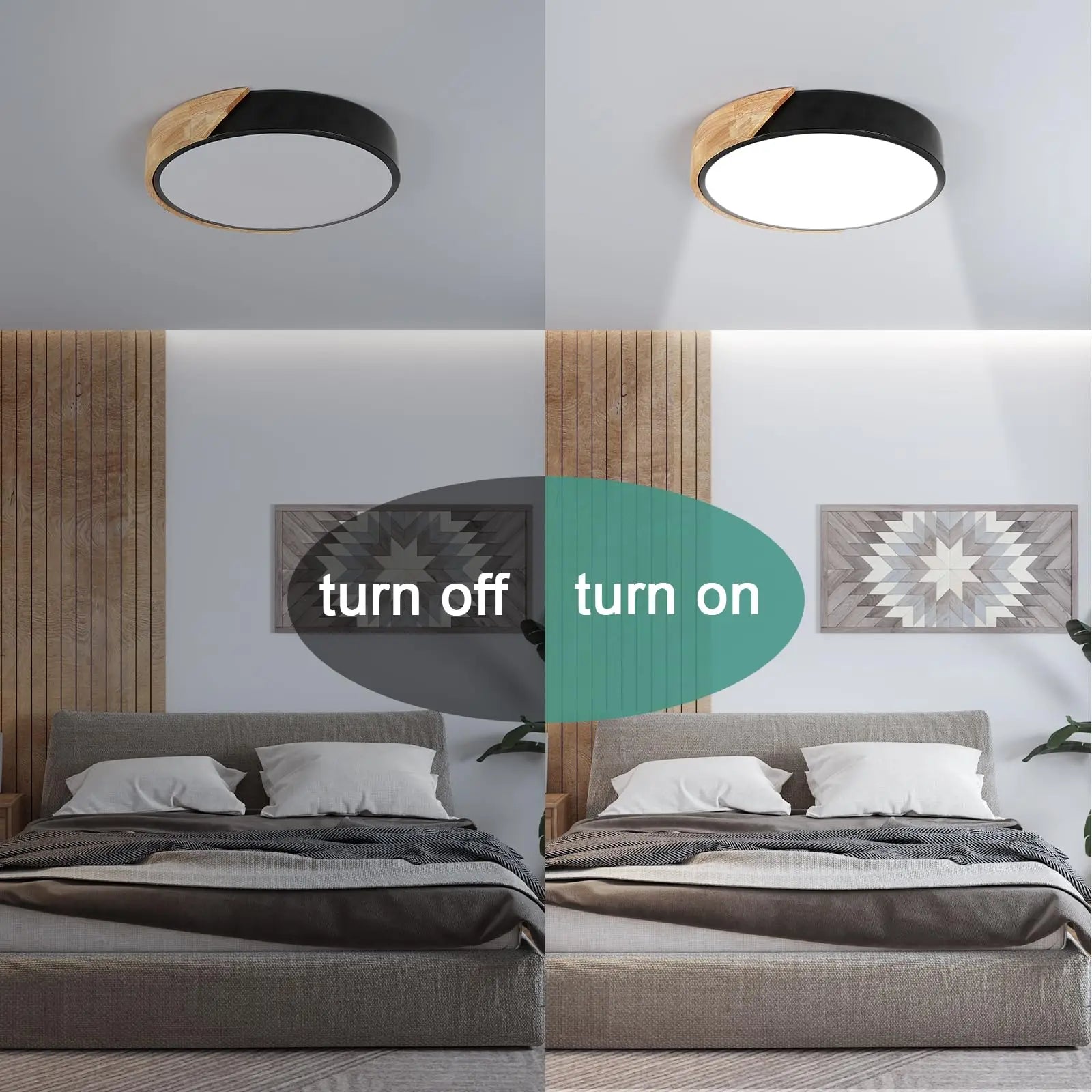 24W Modern LED Ceiling Light Round Wooden Indoor Ceiling Lighting Ø30cm 2400LM,White Light 6500K,for Bathroom Living Room Kitche