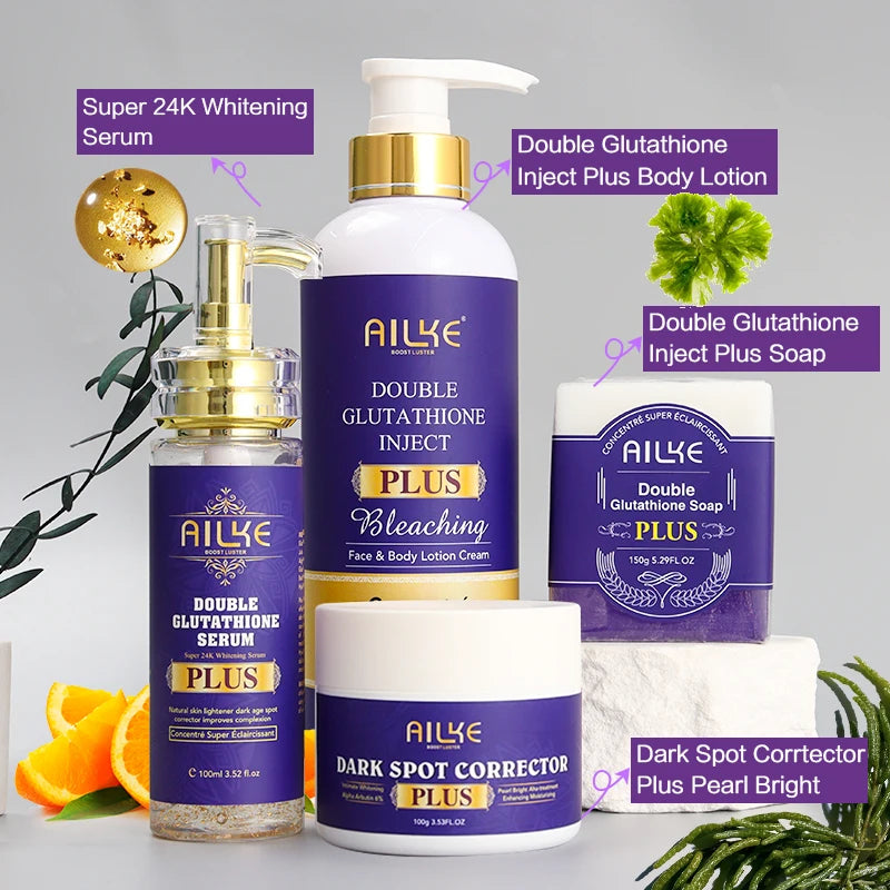 AILKE Glutathion Lighten Body Lotion, feuchtigkeitsspendend, feuchtigkeitsspendend, gleichmäßiger Hautton, verbessert dunkle und schwarze Haut, unterstützt privates Logo