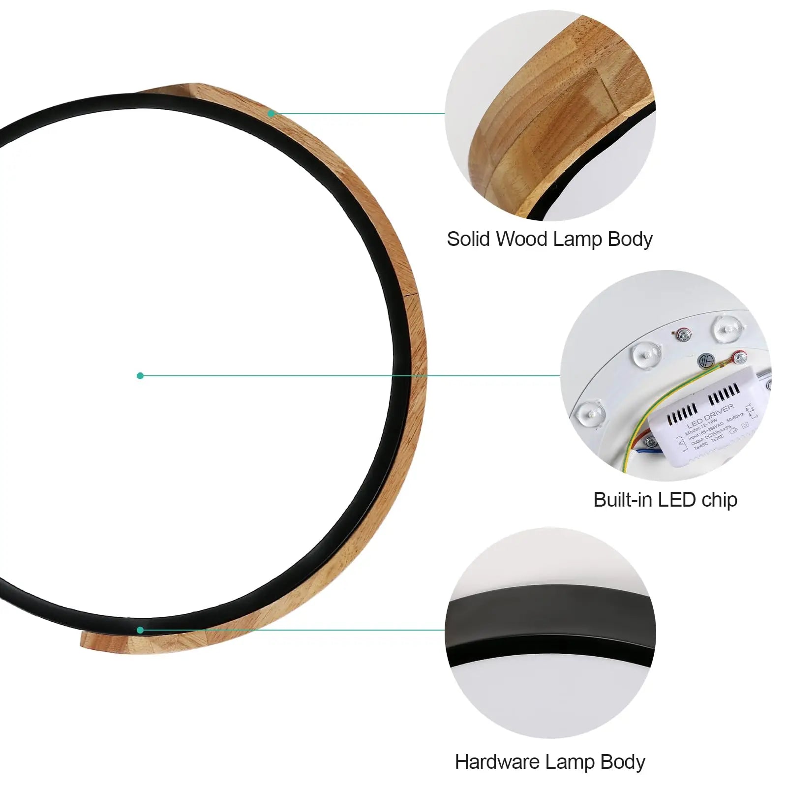 24W Modern LED Ceiling Light Round Wooden Indoor Ceiling Lighting Ø30cm 2400LM,White Light 6500K,for Bathroom Living Room Kitche