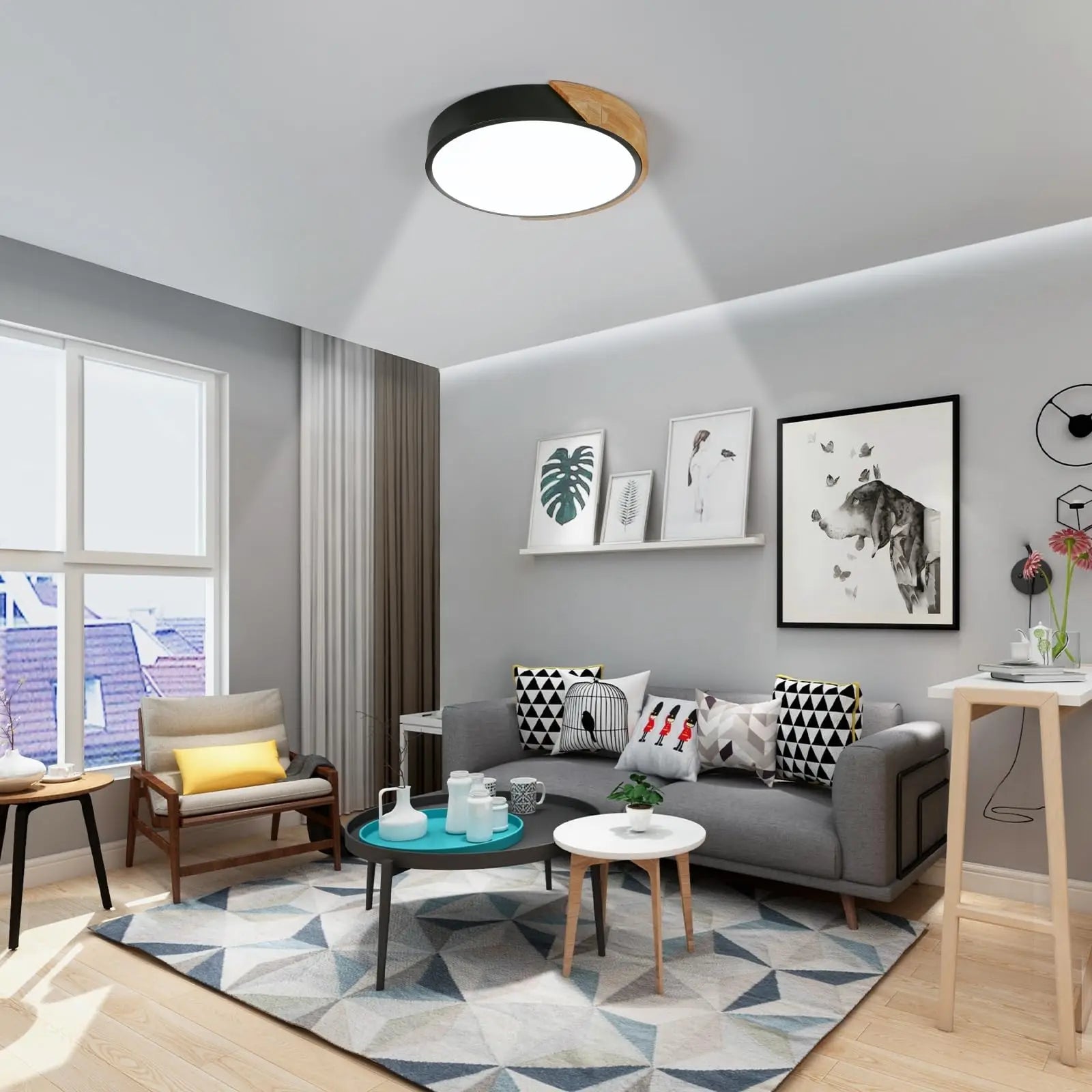 24W Modern LED Ceiling Light Round Wooden Indoor Ceiling Lighting Ø30cm 2400LM,White Light 6500K,for Bathroom Living Room Kitche