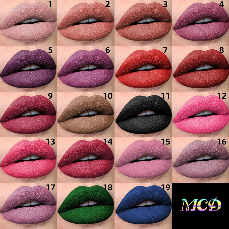 19 Farben matt Samt Lip gloss wasserdicht flüssiger Lippenstift nackt schwarze Lippen Tönung Make-up Lippen glasur Kosmetik rote Lippen fleck Schönheit