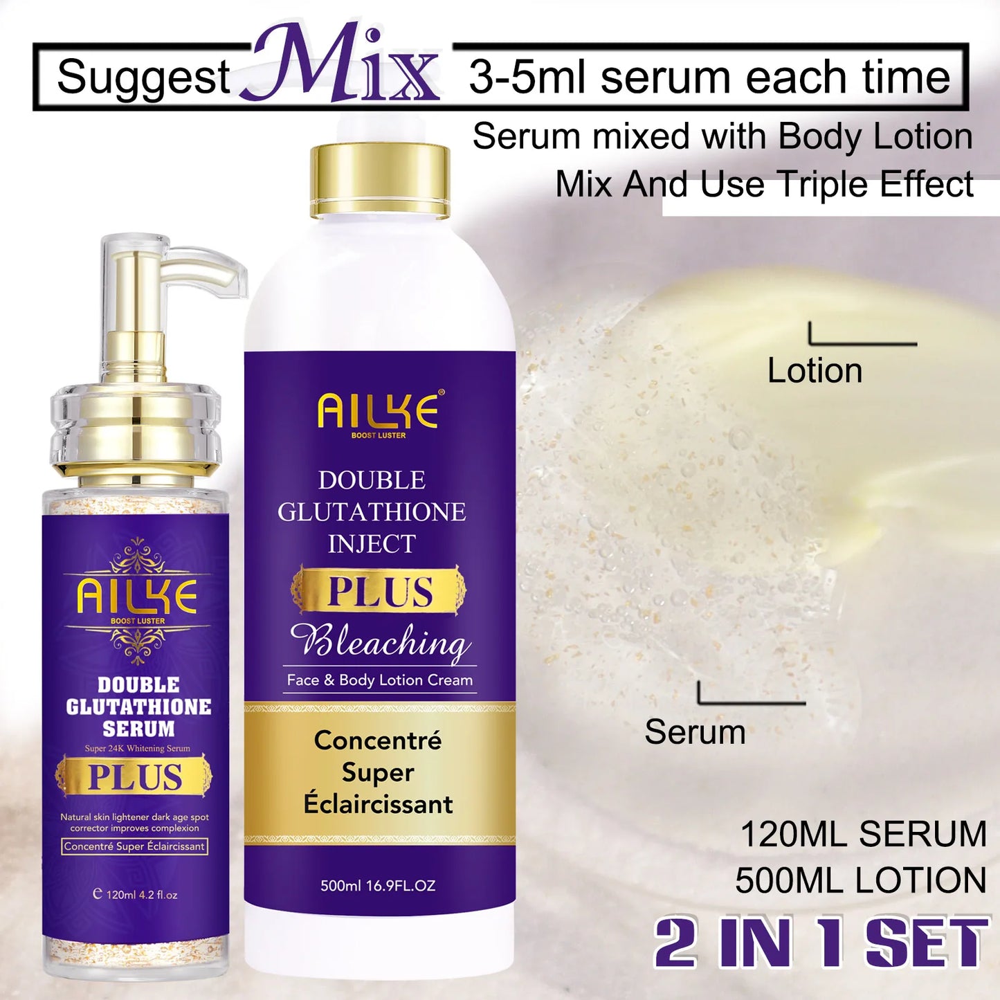 AILKE Glutathion Lighten Body Lotion, feuchtigkeitsspendend, feuchtigkeitsspendend, gleichmäßiger Hautton, verbessert dunkle und schwarze Haut, unterstützt privates Logo