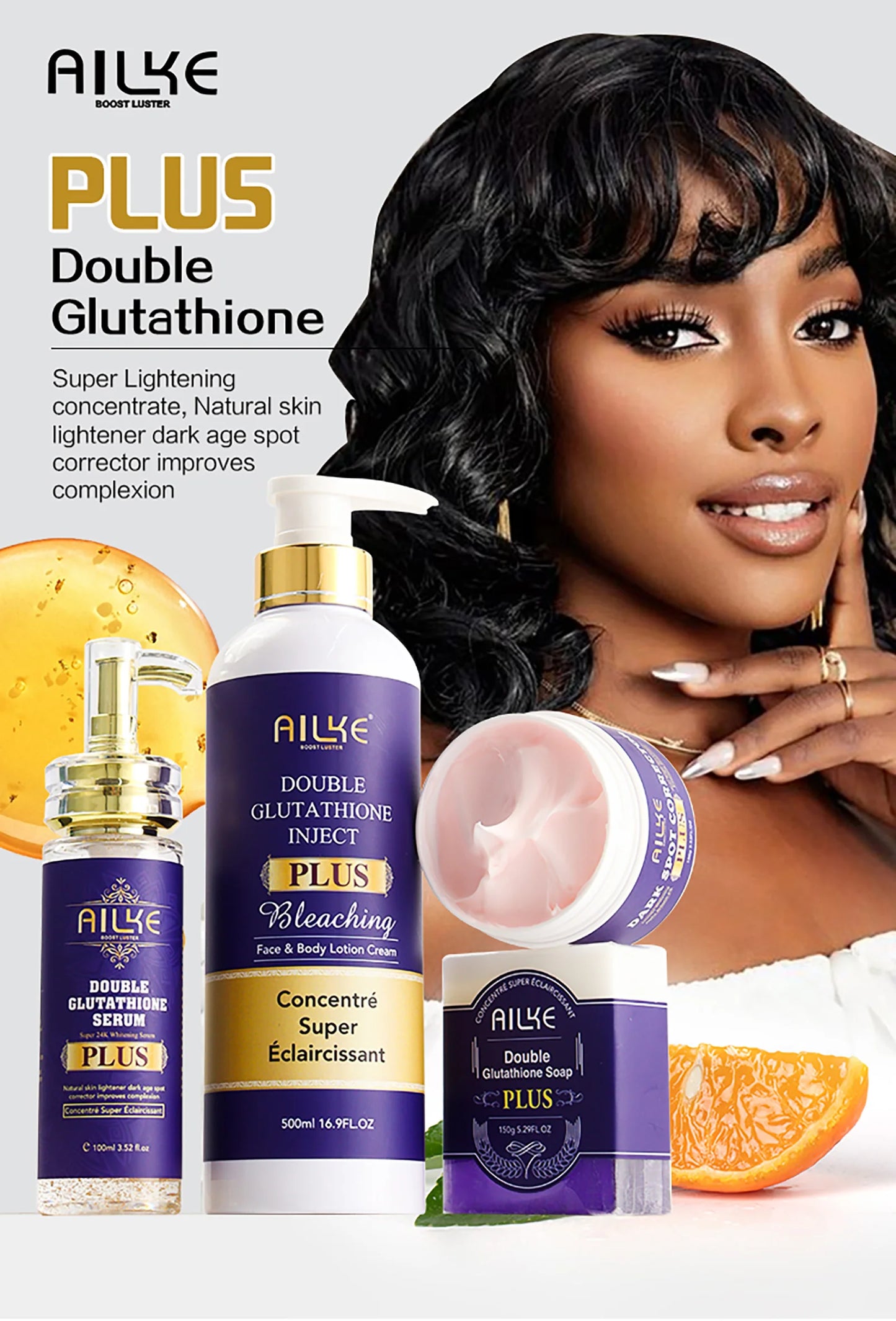 AILKE Glutathion Lighten Body Lotion, feuchtigkeitsspendend, feuchtigkeitsspendend, gleichmäßiger Hautton, verbessert dunkle und schwarze Haut, unterstützt privates Logo